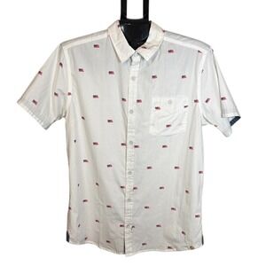 Free Planet Mens White Short Sleeve Button Up Shirt American Flag Print Large